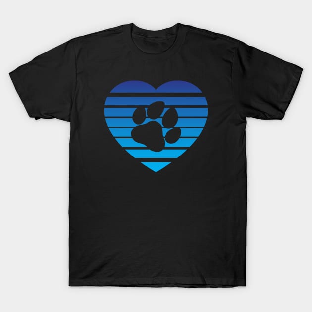 Dog Paw Heart Valentine - Dark Blue Gradient T-Shirt by skauff